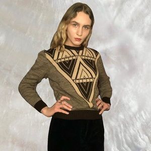 Vintage 70’s Acrylic Cream & Brown Art Deco Sweatshirt